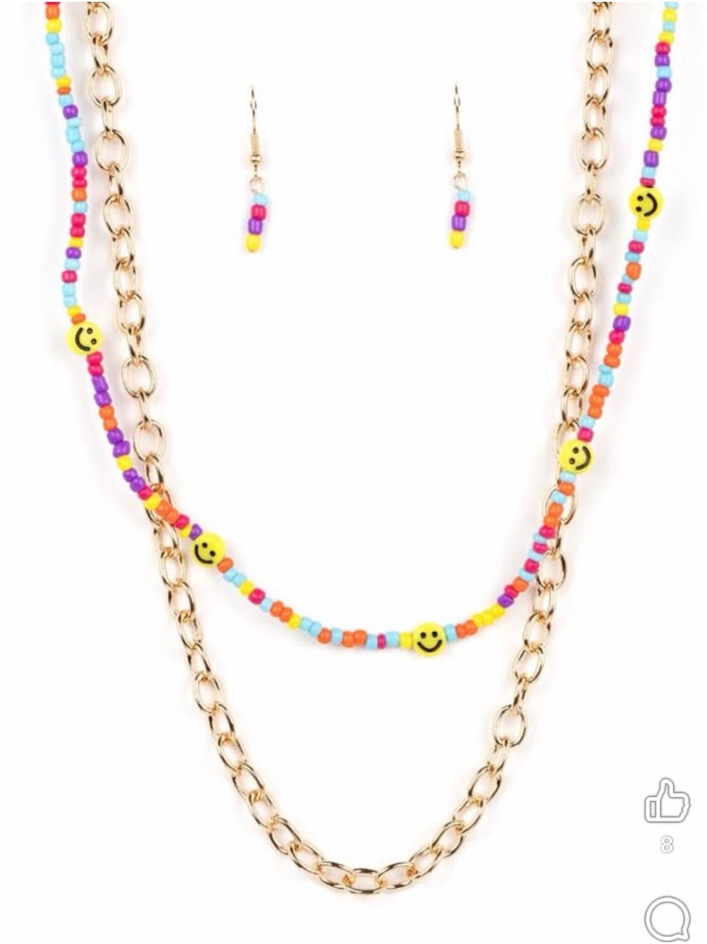 Multicolor Smiley Bead Layered Necklace & Earring Set